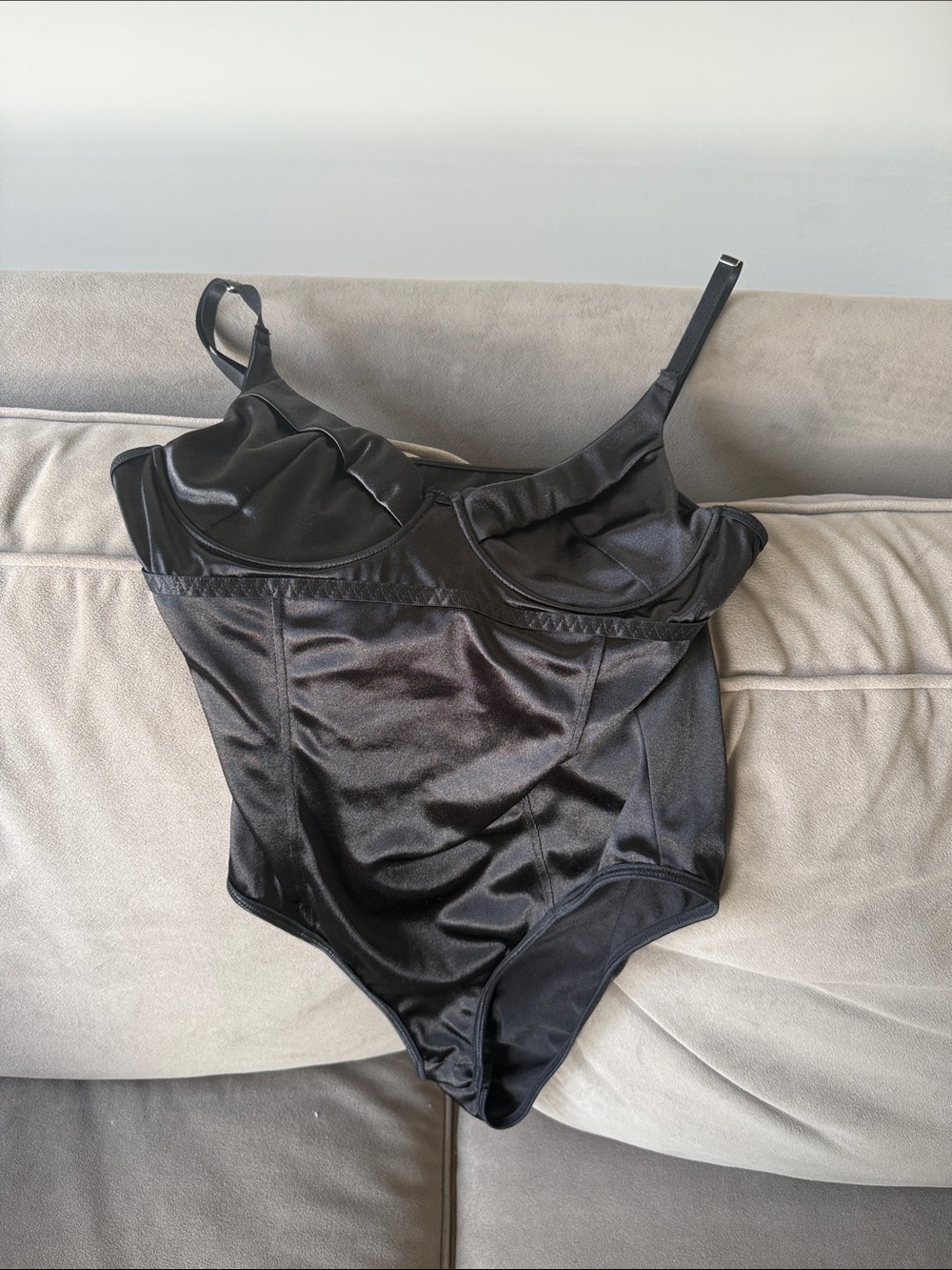 Black Satin Underwire Bodysuit